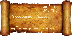 Pressburger Aszter névjegykártya
